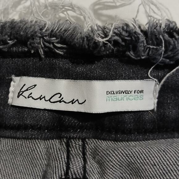 KanCan Women's 27 Distressed Black Raw Hem/Waist Denim Tapered-Leg Jeans - Picture 2 of 13